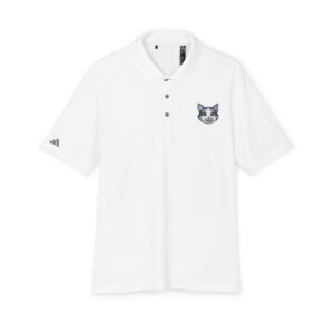 adidas unisex performance polo with cool cat design | sporty casual shirt, fitness apparel, gifts for pet lovers, golf outfits, summer wear