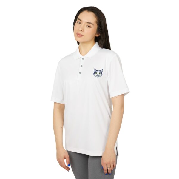adidas unisex performance polo with cool cat design | sporty casual shirt, fitness apparel, gifts for pet lovers, golf outfits, summer wear